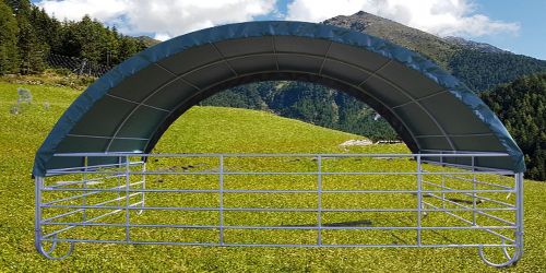 Mobiler Unterstand mit Dacheindeckung Standard inkl. Sturmsicherung 6m x 4m H 3,85m