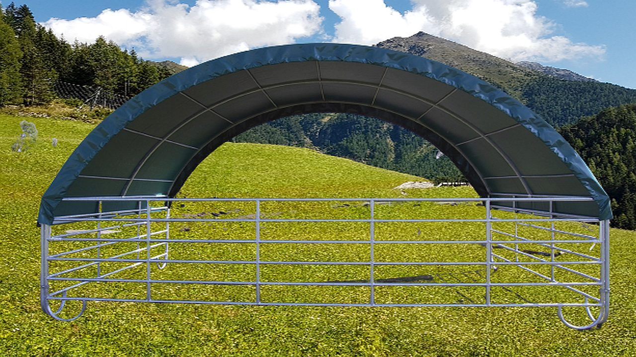 Mobiler Unterstand mit Dacheindeckung Standard inkl. Sturmsicherung 6m x 4m H 3,85m
